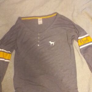 PINK Victoria's Secret Gray and Yellow Long Sleeve Tee